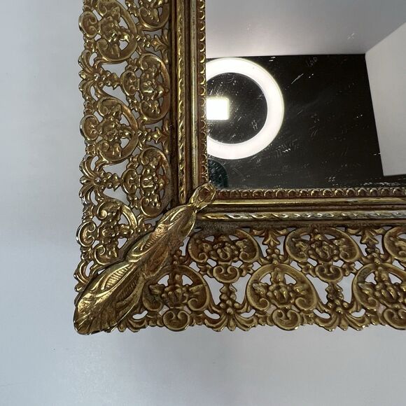 Mirrored Vanity Tray For Trinkets, Jewelry & Makeup With Brass Filigree VTG 16" - Picture 3 of 12